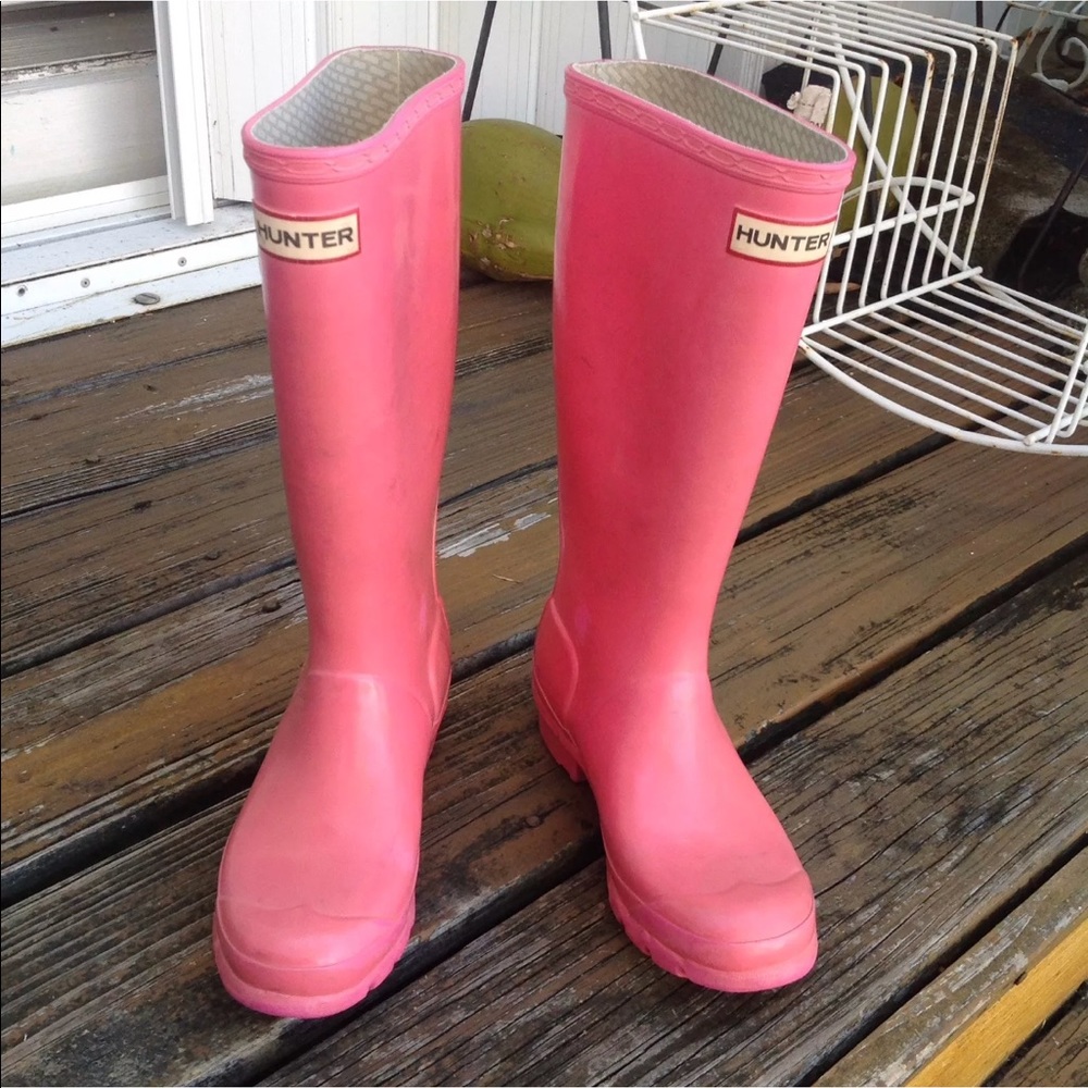Hunter Pink Wellies Tall Rain Boot Galoshes Sz 5 EU 35 36 Rubber Womens Shoes